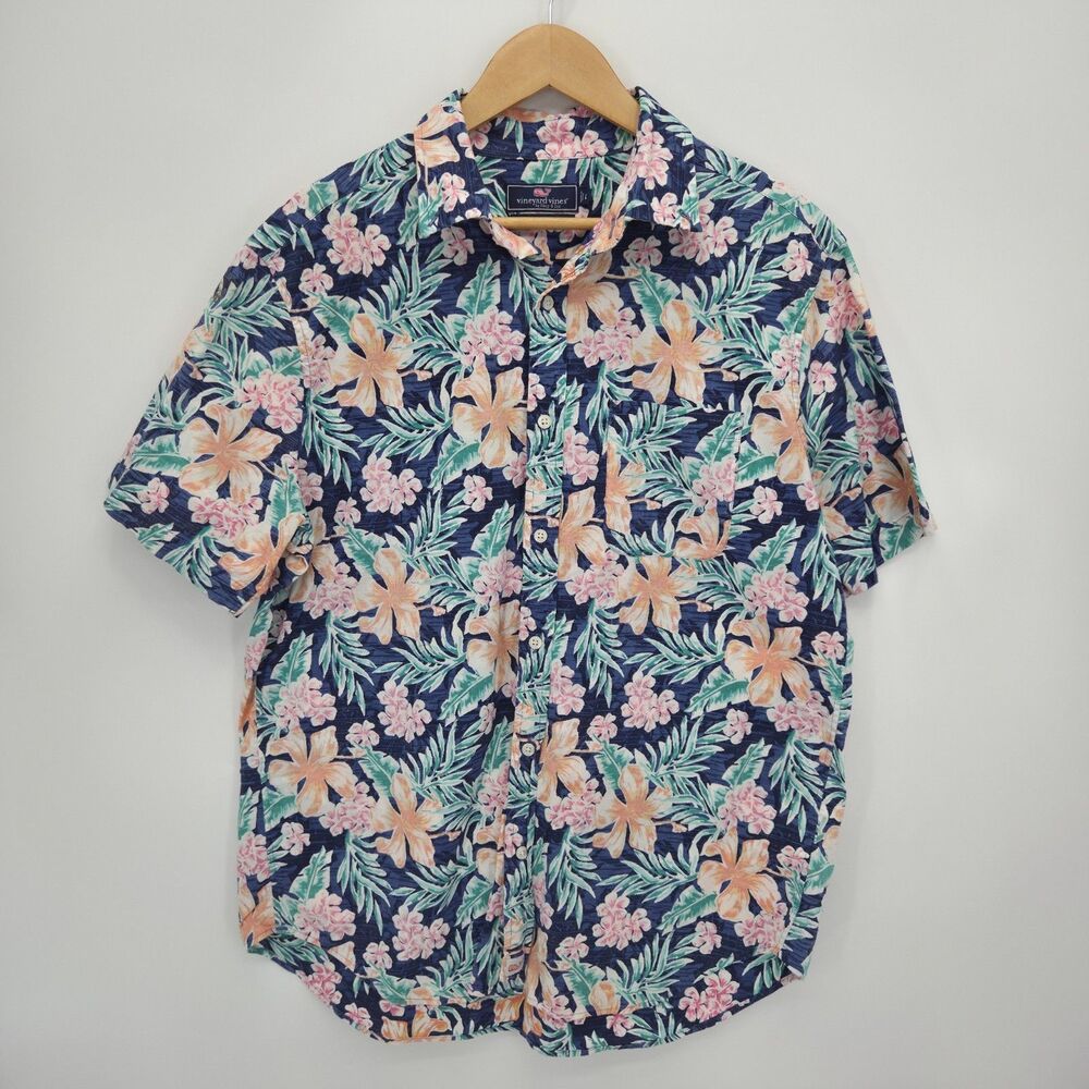 Vineyard Vines Mens Murray Shirt Button Front Classic Fit Guana Floral Large